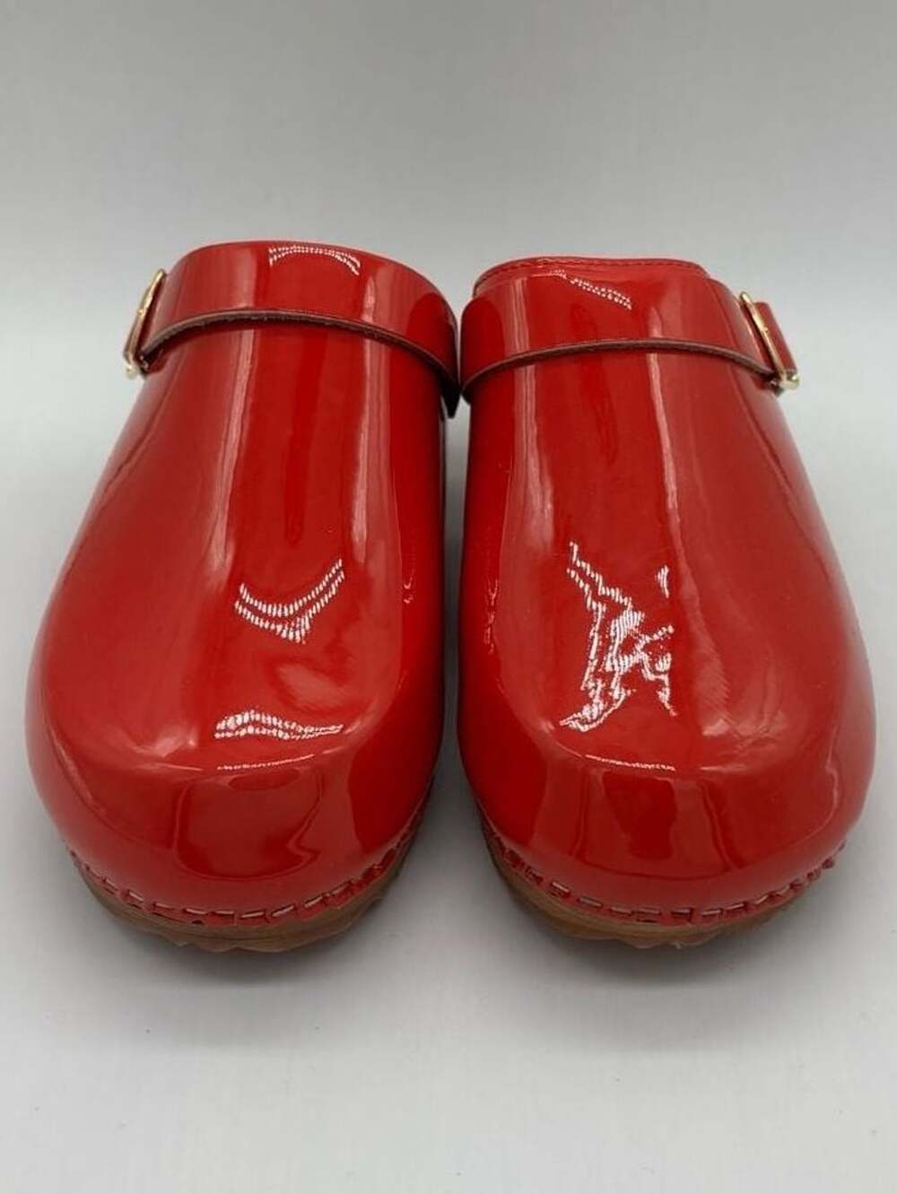 Anthropologie Red Patent Leather Clog Mules with Buckle - Picture 5 of 8